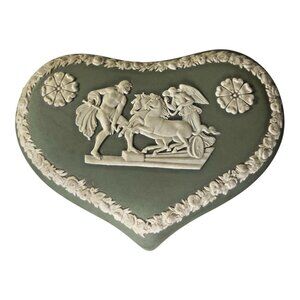 Vintage Wedgwood Jasperware Sage Green Trinket Box Heart Shape 5 inch England